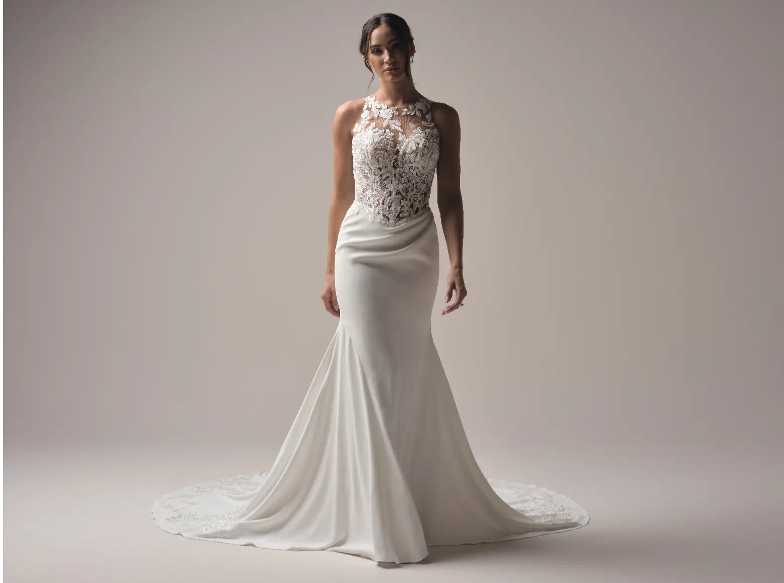 luxury crepe fabric dress for wedding Elegant Mermaid Crepe wedding dress Grace with gloves