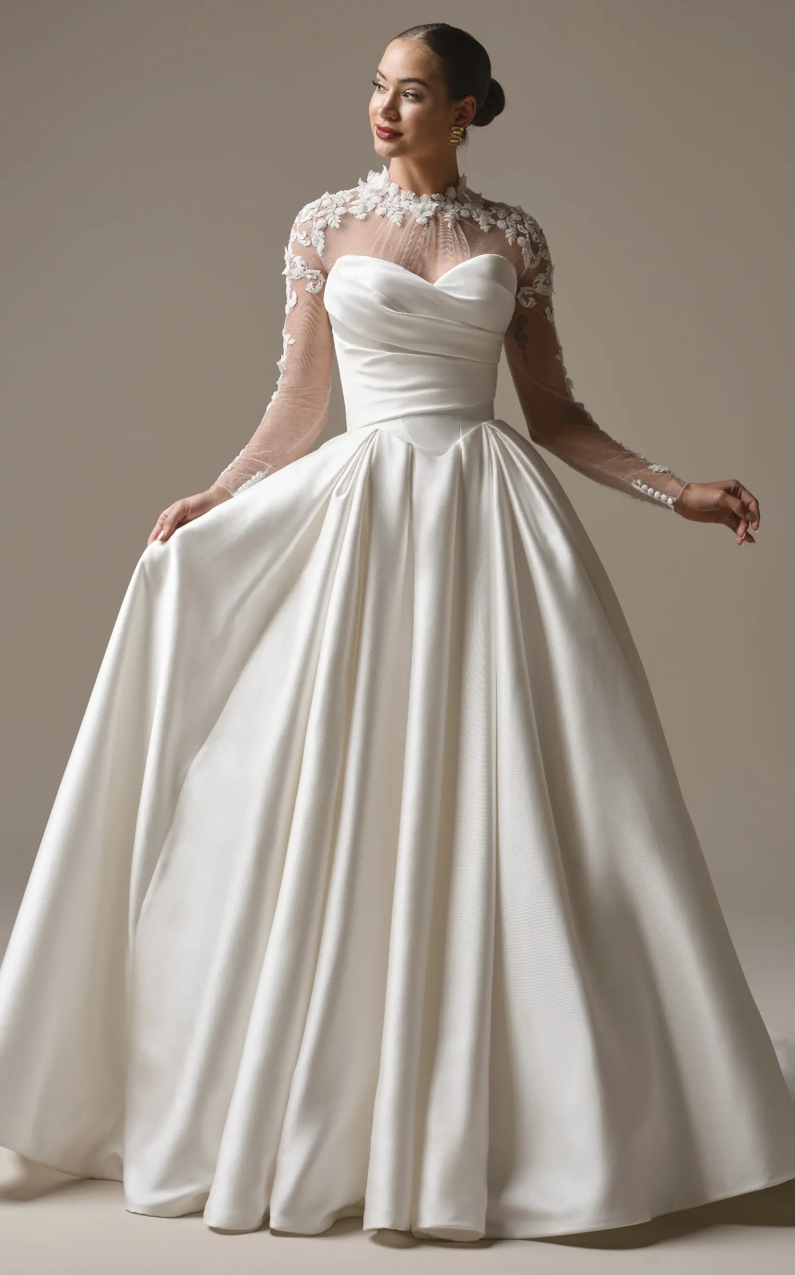slim fit dress slacks Simple Long Satin A-Line Wedding Dresses With Pockets – MakerryBridal main image 0