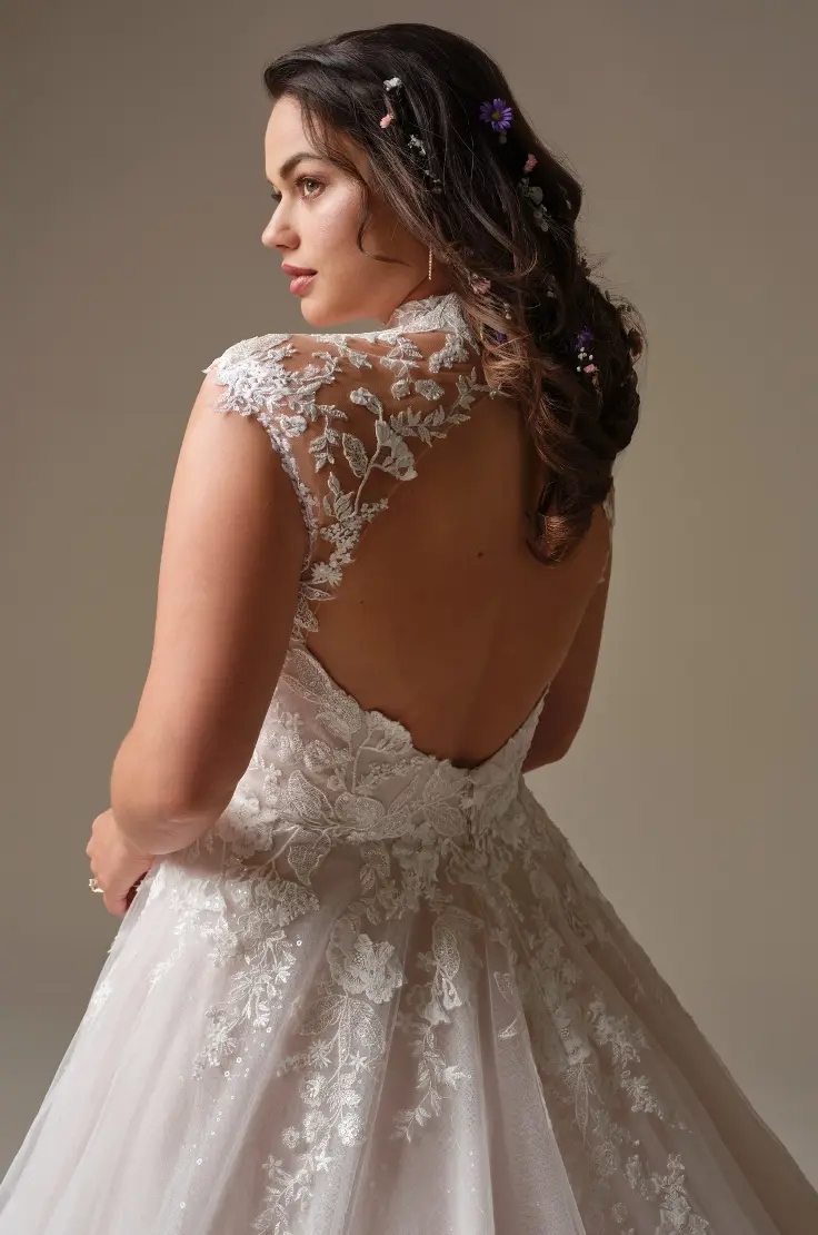 Model In A Studio Wearing Vintage-Inspired Wedding Dress Called Cody By Rebecca Ingram