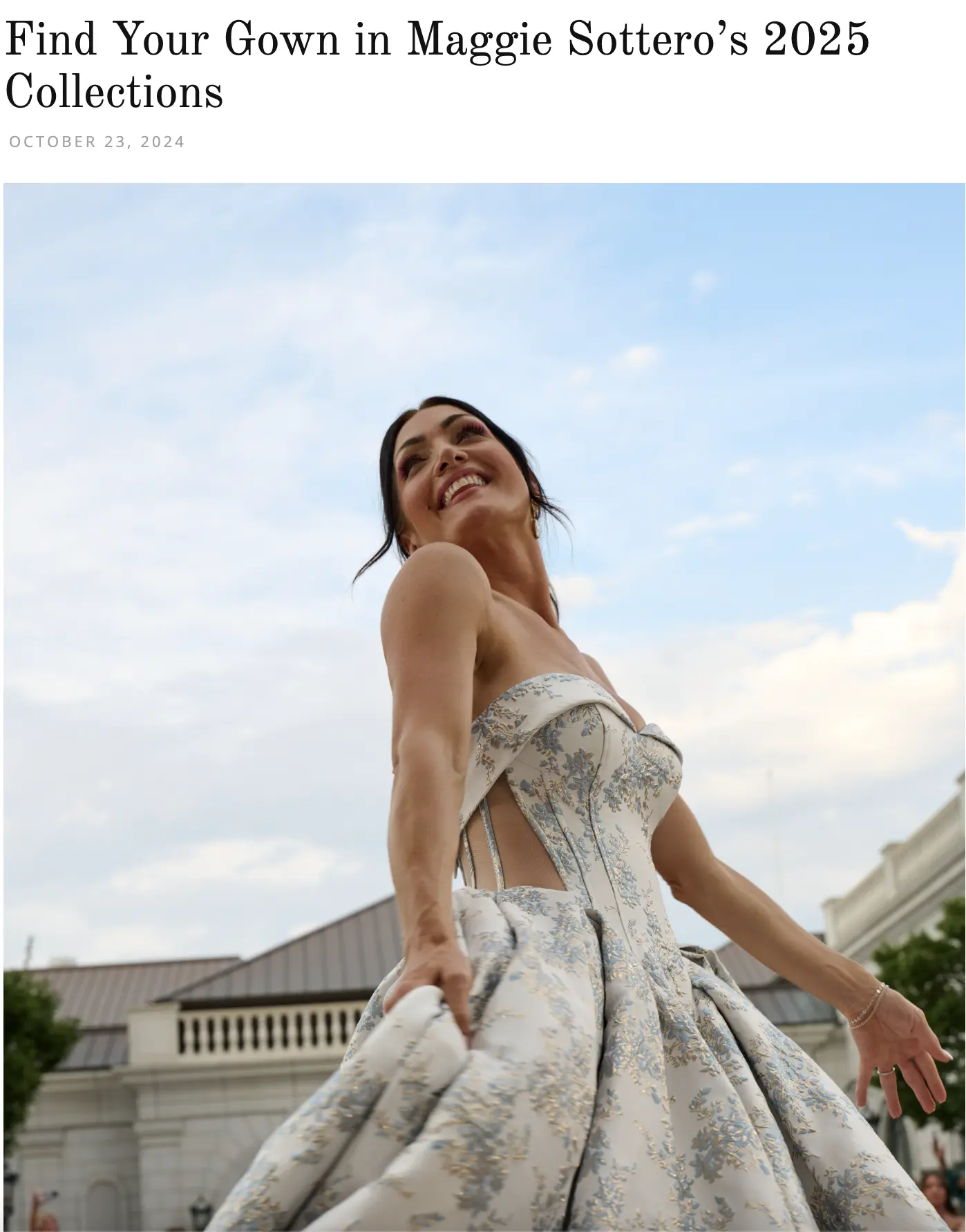 Webpage from Utah Bride Magazine featuring an article titled 'Find Your Gown in Maggie Sottero’s 2025 Collections,' published on October 22, 2024