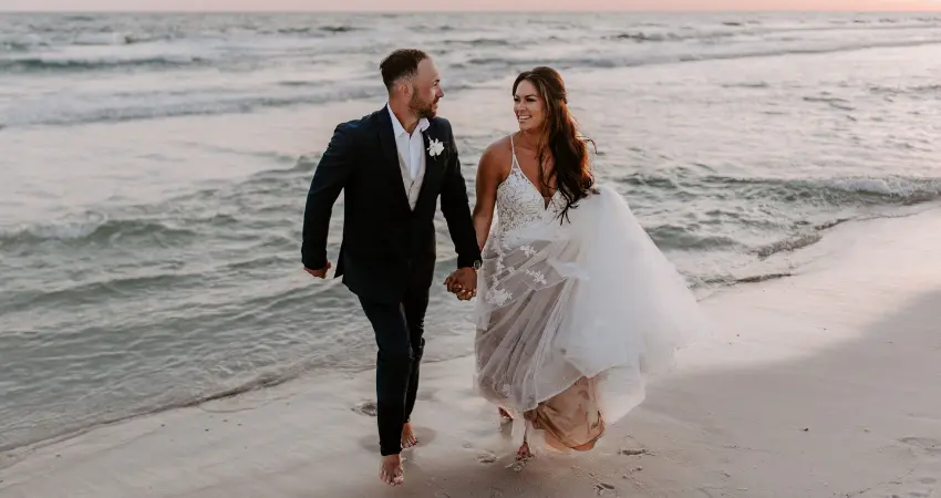 slim fit dress slacks Rose Gold Beach Wedding Dress with Tulle Skirt | Boho Wedding Dress main image 1