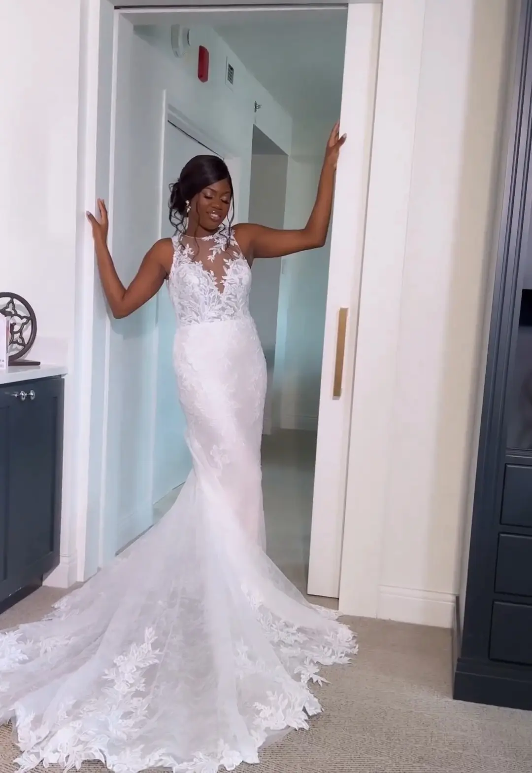 Bride Wearing Lace Halter Neckline Wedding Dress Called Kern By Maggie Sottero