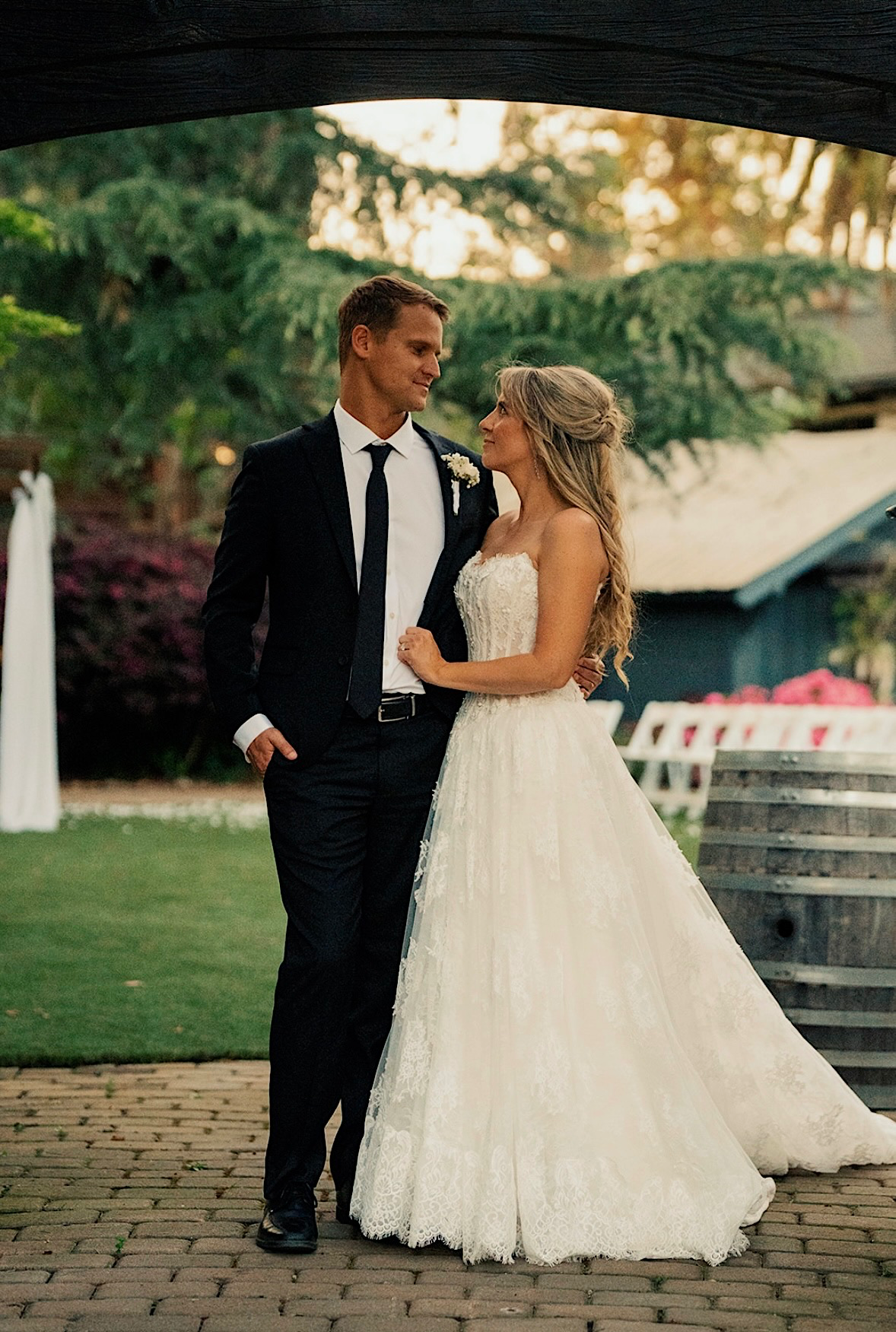 Bride Wearing Laace Ballgown Wedding Dress Called Kitaro By Maggie Sottero With Groom