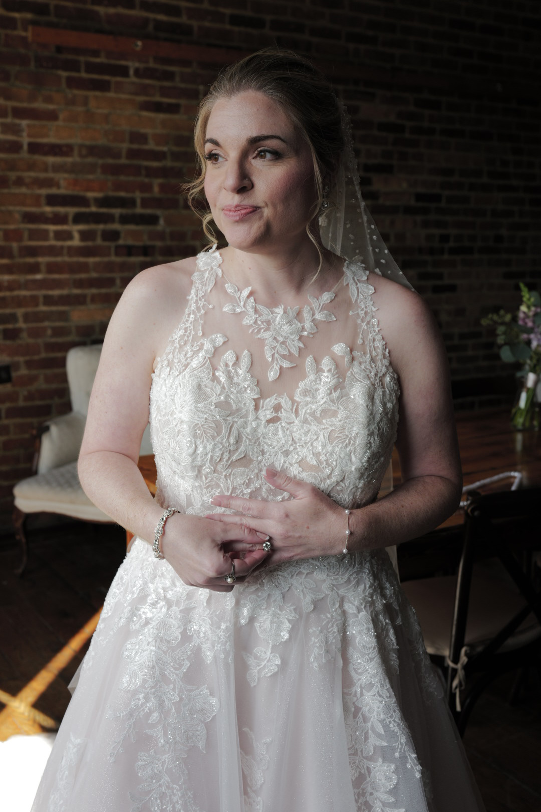 Bride Wearing Lace Aline Wedding Dress Called Rickie By Maggie Sottero